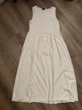 Tommy Hilfiger White Smocked Bodice Sleeveless Maxi Dress